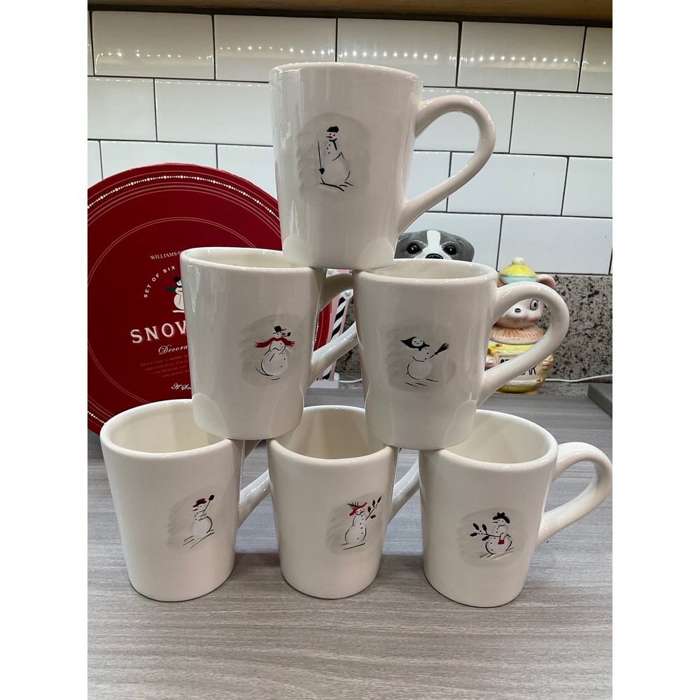 WILLIAMS SONOMA SET OF SIX ASSORTED DECORATIVE SNOWMAN MUGS